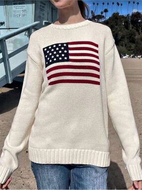 Worn Once Brandy Melville American Flag Knit Sweater Cream & Red